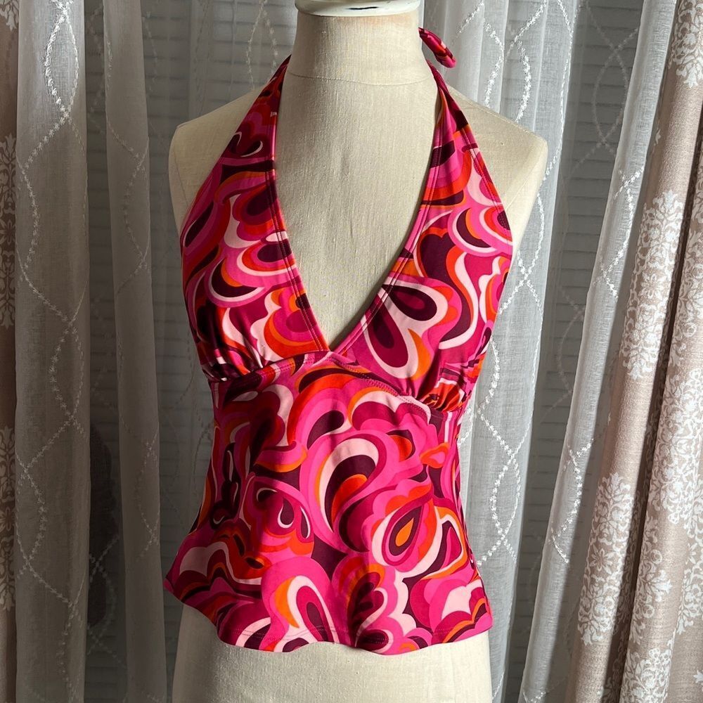 Beach Native Halter Tankini Top - Size 8 - Vibrant Pink Swirl Print!